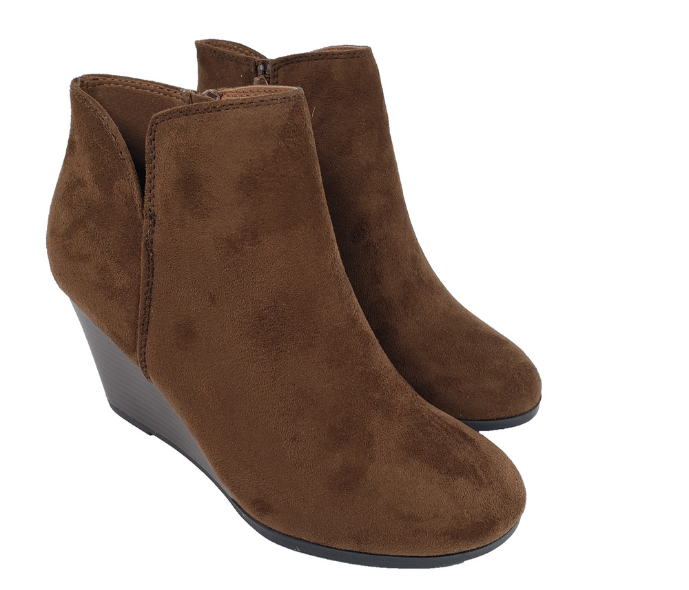 Soda Ability Womens Size 7.5 Brown Ankle 3.25" Heeled Wedge Bootie Shoes